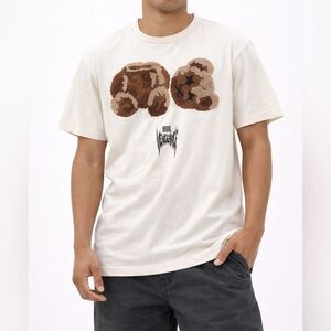 Rebel Vengeance Men's Y2K Teddy Bear T Shirt Top in Cream / Brown Size Small
